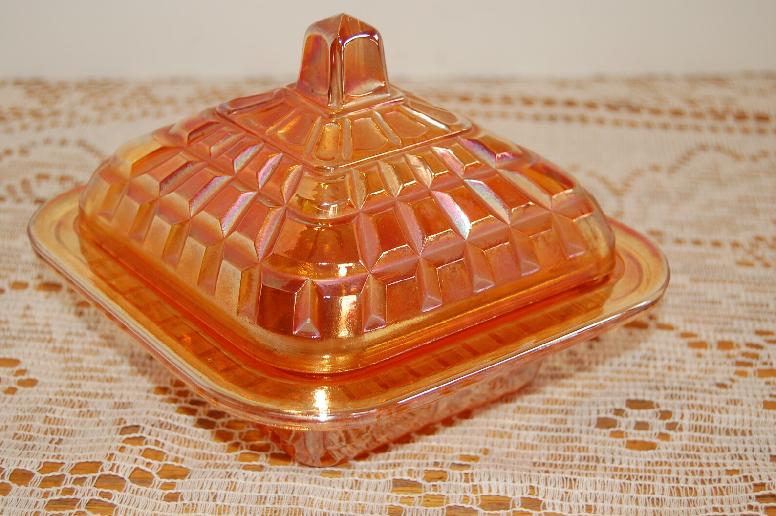 Vintage Carnival Glass Candy Dish Orange Glass Lidded Candy Etsy