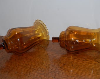Vintage Glass Votives, Set of 2, Large Amber Votives