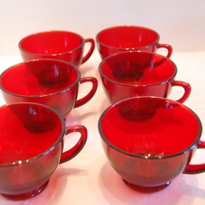 Vintage Red Glass Cups, Ruby Red Cups,   Red Kitchen Decor, Depression Glass, Coffee Cup, Retro Coffee Cup, Christmas Table Decor
