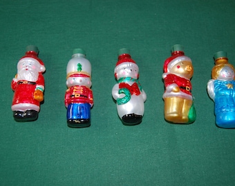 5 Vintage Avon Glass Light Cover, Christmas bulb cover, Soldier, Santa, Snowman, Angel, Teddy Bear, Tree Decor, Ornament, Holiday Decor