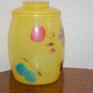 Vintage Bartlett Collins Cookie Jar, Yellow Glass Jar, Flowered Cookie Jar, Storage Container, Collectible Glass, Kitchen Decor, Biscuit Jar