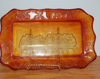 Vintage Lord's Supper Plate, Bread Plate, Serving Plate, Shower Gift, Wedding Gift, Tiara Glassware,  Various Color Selection
