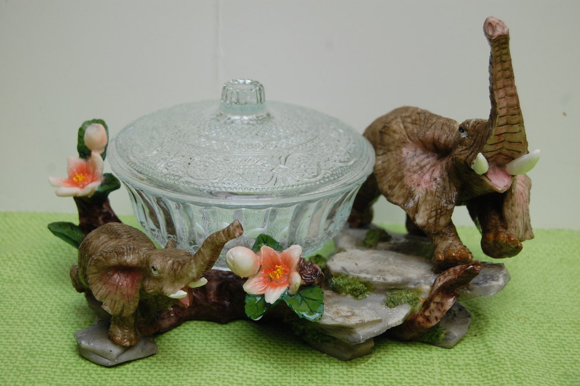 Unique Eléphant Candy Dish Clear Glass Candy Bowl Lidded Etsy