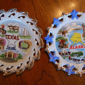 CHOICE Vintage Souvenir Plate, Collectible Texas Plate, Collectible Alaska Plate, Cutout Porcelain Plate, Wall Decor, Home Decor