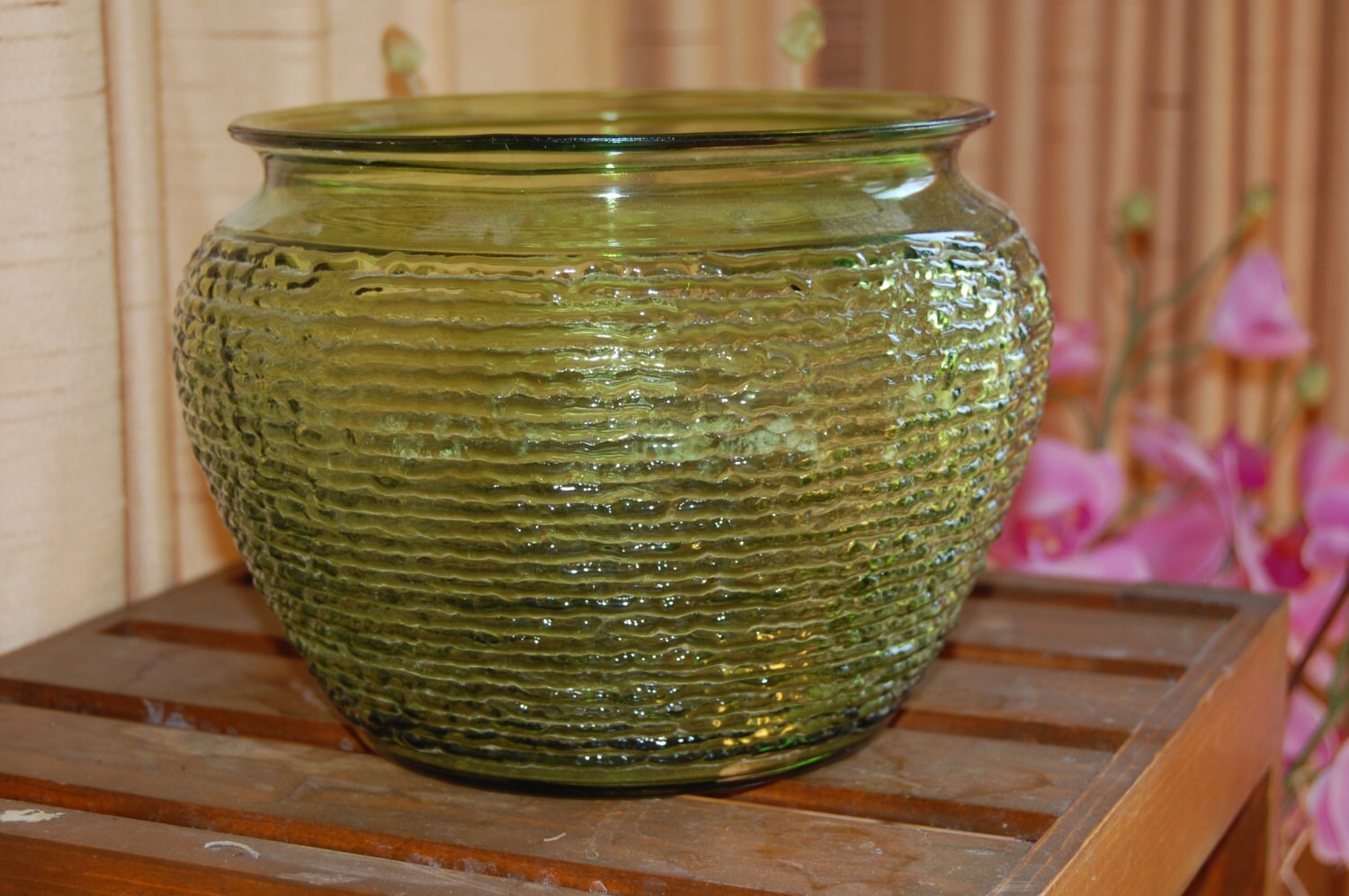 Vintage Green Glass Planter by National Pottery Crinkle Etsy