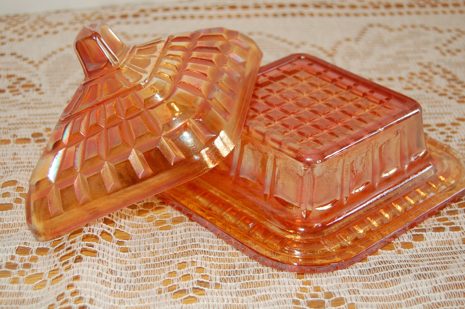 Vintage Carnival Glass Candy Dish Orange Glass Lidded Candy Etsy
