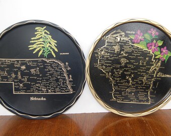 Choice Collectible State Tray, Oregon, Florida,  World's Fair, Black/Gold Metal Serving Tray, Souvenir Tray, Wall Hanging, Home Decor,