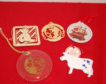 Choice Vintage Christmas ornament, collectible ornament, 1998 USPS Bear, 1997 USPS Lady, 1996 USPS Santa, 1986 Hallmark Cow, 1995 Clear