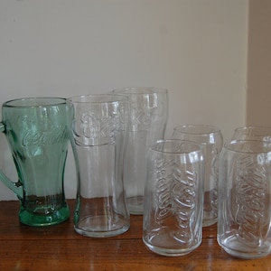 CHOICE Collectible Coca-Cola Glasses, Green Handled Glass, Clear Tall Glass, Coke Can Shaped Glass, Vintage Coke Glasses