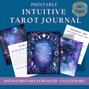 Druckbares Intuitives Tarot-Journal | 140 Seiten | Jährlich, monatlich, wöchentlich, täglich, 78 Kartenbedeutungen, Dreamer Spreads, 18-monatiger Kalender