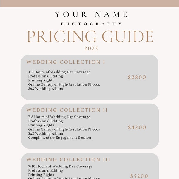 Wedding Photography Pricing Guide Canva Template Wedding Photographer Template Canva
