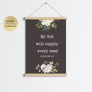 Philippians 4:19 Floral Christian Wall Art, Printable Bible Verse Poster, Christian Decor, Farmhouse Scripture Print, living room poster