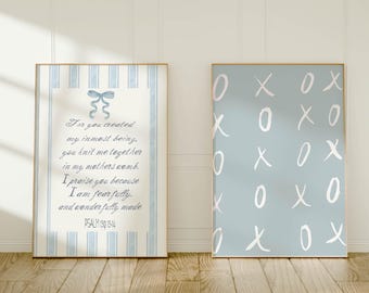 Psalm 139 Nursery Art Prints: Dusty Blue Christian Decor (Digital Download)