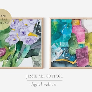 Small abstract Watercolors painting, Printable colorful wall art,  Digital  print, modern office wall decor download, housewarming gift 8x8&quot;