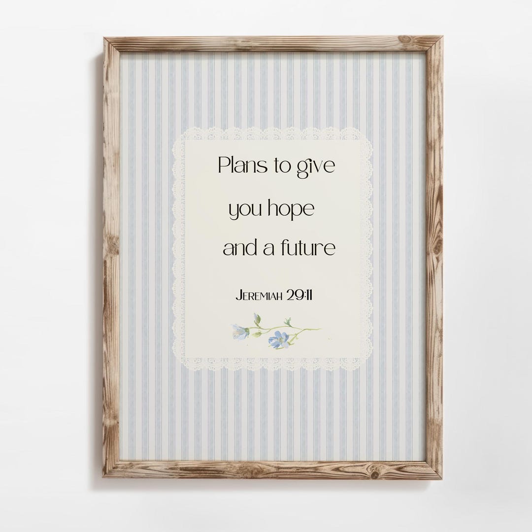 Jeremiah 29:11 Faith Wall Art Printable, Farmhouse Blue Digital Wall ...