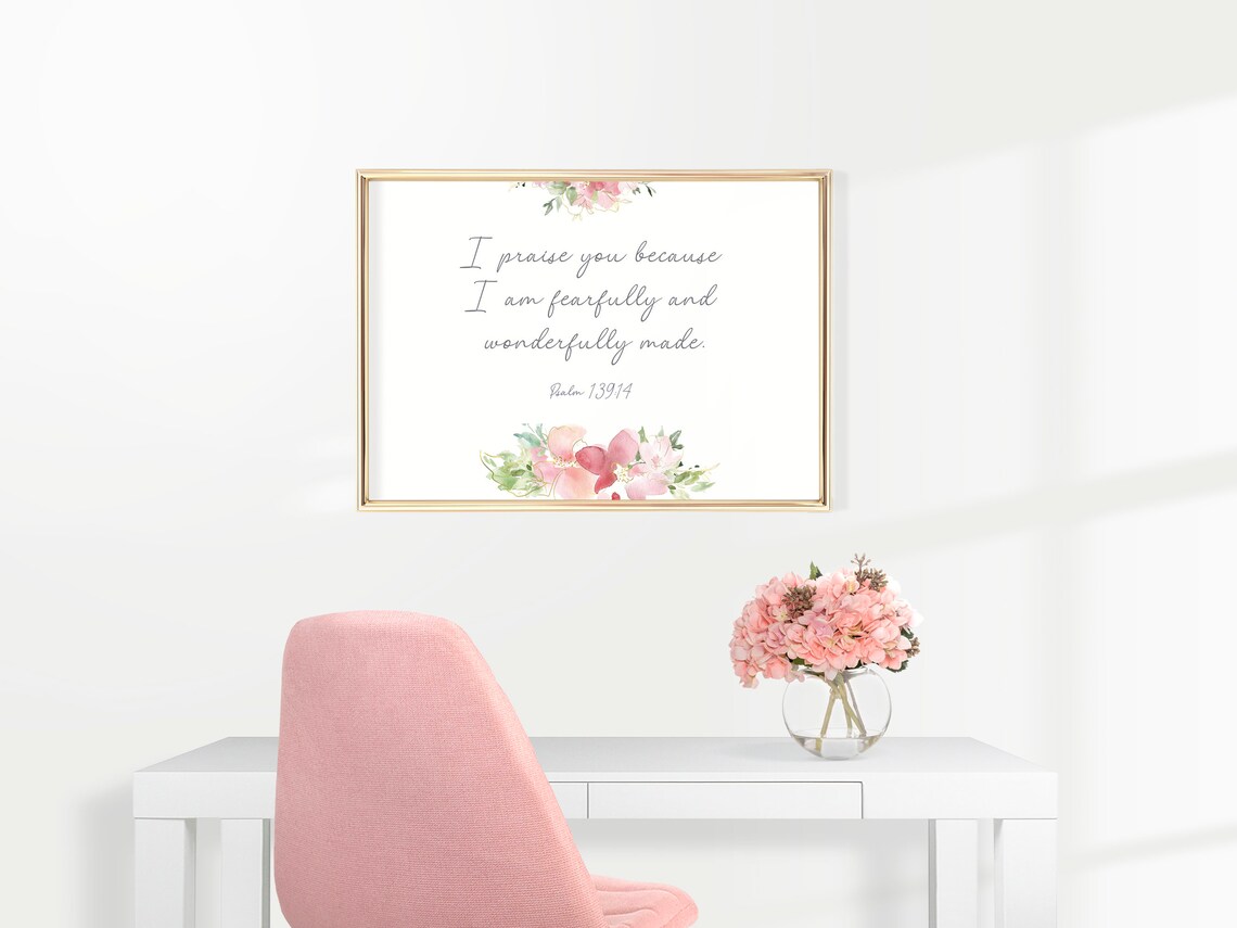 I Am Fearfully and Wonderfully Made Pink Printable Watercolor Scripture ...