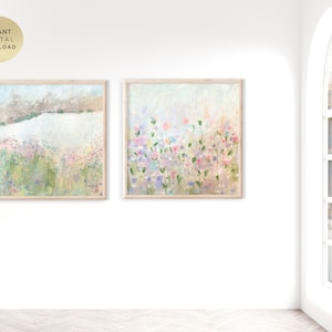 Printable expressionist acrylics painting,  square art set of 2, contemporary prints, farmhouse wall decor, digital art, canvas art gift