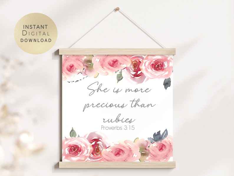 She is More Precious Than Rubies Printable Nursery Wall Art, Modern ...