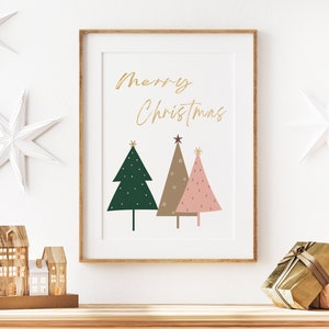 Ideia de presente de pôster digital de Natal moderno para casa e escritório, arte de parede de árvore de Natal, decoração de parede Feliz Natal para sala de estar
