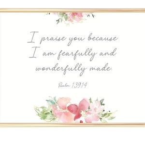 I Am Fearfully and Wonderfully Made Pink Printable Watercolor Scripture ...