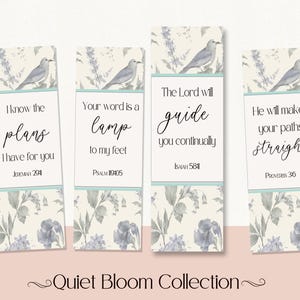 Guided Bible verse bookmarks printable set of 4, soft blue bird floral Christian gift for nurse, comfort faith bookmarks, instant download