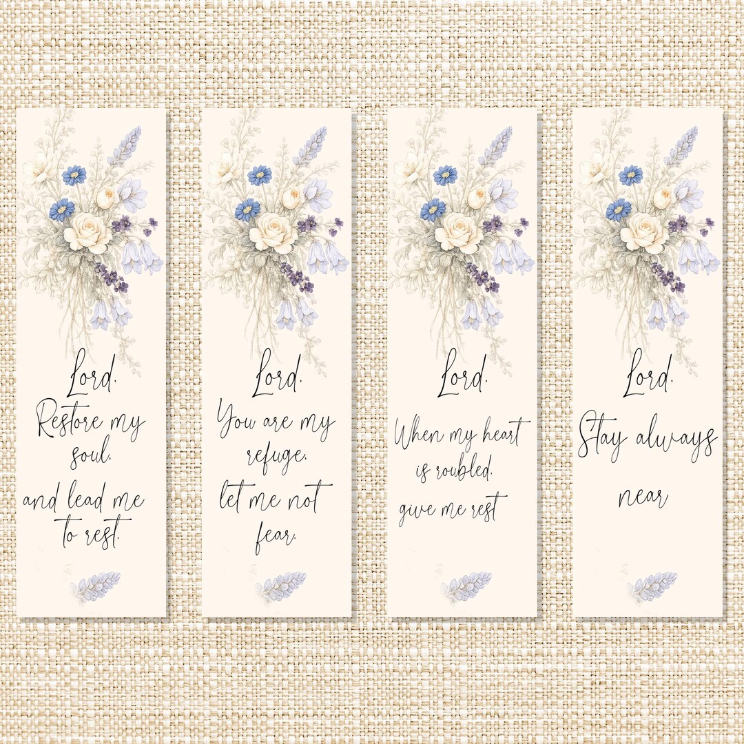 Christian Floral Printable Bookmarks , Set of Four Scripture Bookmarks ...
