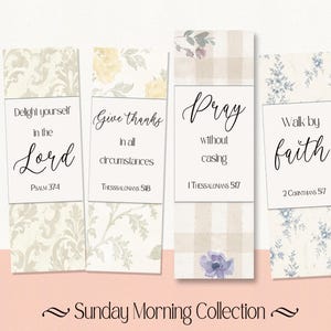 Neutrala religiösa bokmärken utskrivbara set om 4, cottagecore trosbokmärken, mjuk blommig bibelvers present till henne, Vintage kristen digital