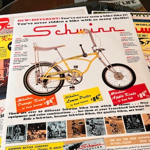 Poster print reproduction of vintage Schwinn bicycle ad. 18x24in. Great gift for dad, brother, friend or someone who loves Sting-Ray bikes!