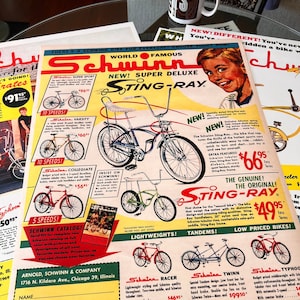 Poster print reproduction of vintage Schwinn bicycle ad. You can gift it to your dad, brother, husband or someone who loves Sting-Rays!