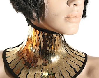 Gold cleopatra neck corset, gothic choker in chrome or gold