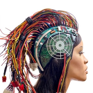Computer love  Mohawk helmet , droid headpiece ,cyberpunk ,divamp  couture, designer clothing