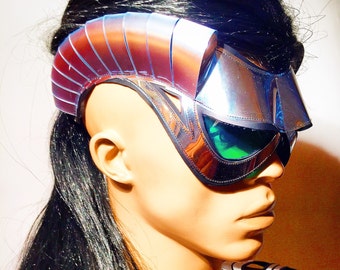 Chrome Horned Cyborg Mask: Futuristic Burning Man Goggles
