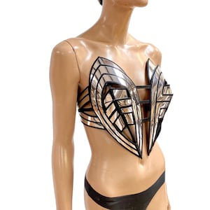 Futuristic fembot robot top, futuristic clothing, rave festival costume, designer wear, burning man