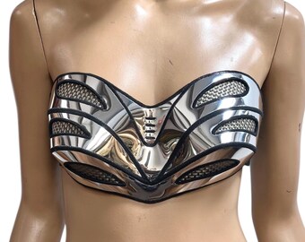 Top bustier cromado futurista: sujetador de disfraz cyberpunk hecho a mano