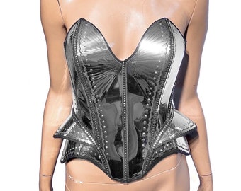 Embossed Chrome Corset: Steampunk Robot Cosplay, Sci-Fi Costume