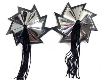 Chrome pasties with tassels, burlesque , showgirl
