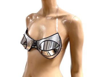 rave bra, cybergoth top, futuristic costume, metallic top, divamp couture