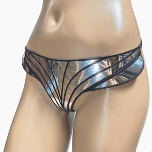 Wing chrome embroidered bottoms thong,silver string slip ,silver thong , dancer pants , cybergoth, futuristic clothing,gogo bottoms