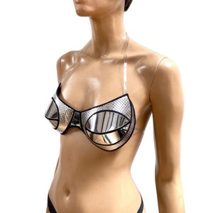 rave bra, cybergoth top, futuristic costume, metallic top, divamp couture image 1