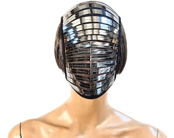 futuristic fence mask, sci-fi alien headgear, futuristic alien cyber, robot mask