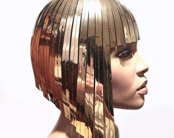 THE ORIGINAL Divamp gold WIG ,Cleopatra metallic wig ,gold wig, hairdress  egyptian wig, bob wig ,hairpiece headpiece futuristic