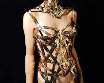 Meccano Inspired Gold PVC Corset - Burlesque, Burning Man, Cyberpunk