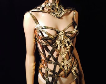 meccano gold corset burlesque fetish pvc steampunk cosplay armor scifi clothing futuristic cybergoth gothic lady gaga burning man