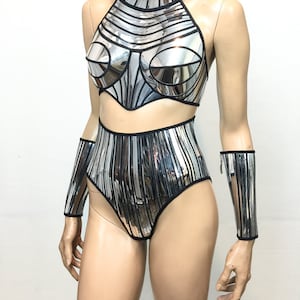 Chrome embroidered High waisted shorts bottom , chrome shorts,silver bottoms, short pants , futuristic chrome embroidered high waist bottom