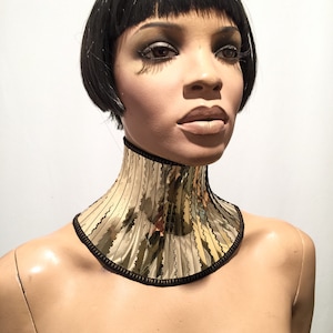 gold stance neck collar, gothic choker steampunk cyber goth