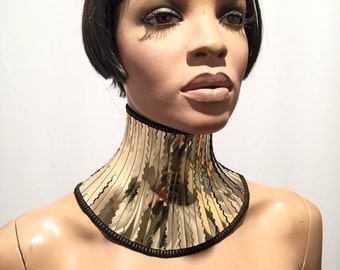 Gold Stance Halskragen, Gothic Choker, Steampunk Cyber Goth, US TARIFFS