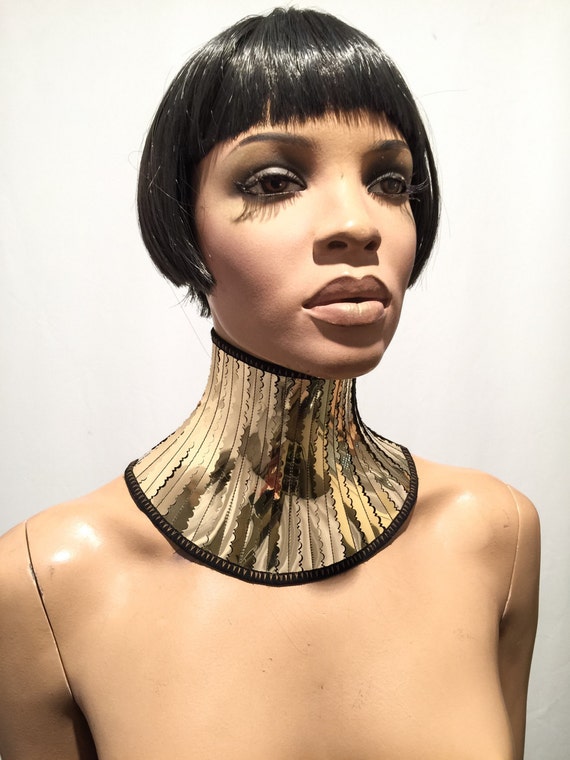 gold stance neck collar, gothic choker steampunk cyber goth   ,US TARIFFS prepaid