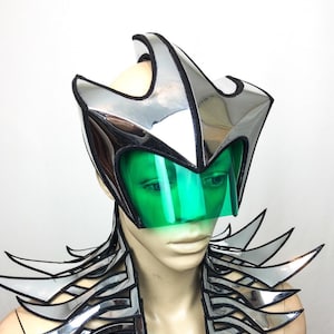 Hammer head headpiece with visor designed and made by Divamp Couture