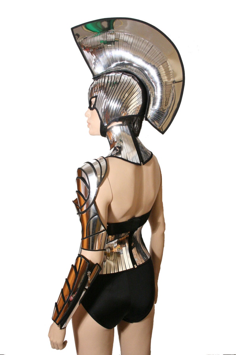 2 piece gladiator spartan mask and mohawk warrior headpiece armor sci fi futuristic steampunk cyber headdress cybergoth divamp couture image 4