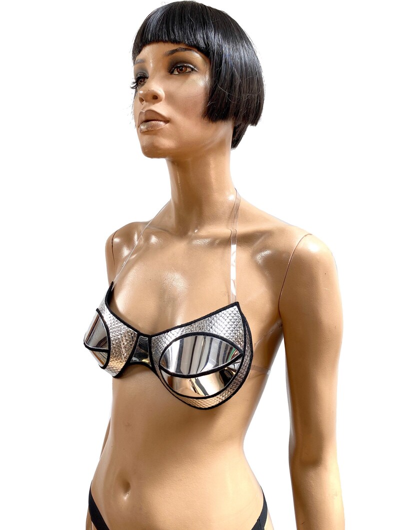 rave bra, cybergoth top, futuristic costume, metallic top, divamp couture image 1